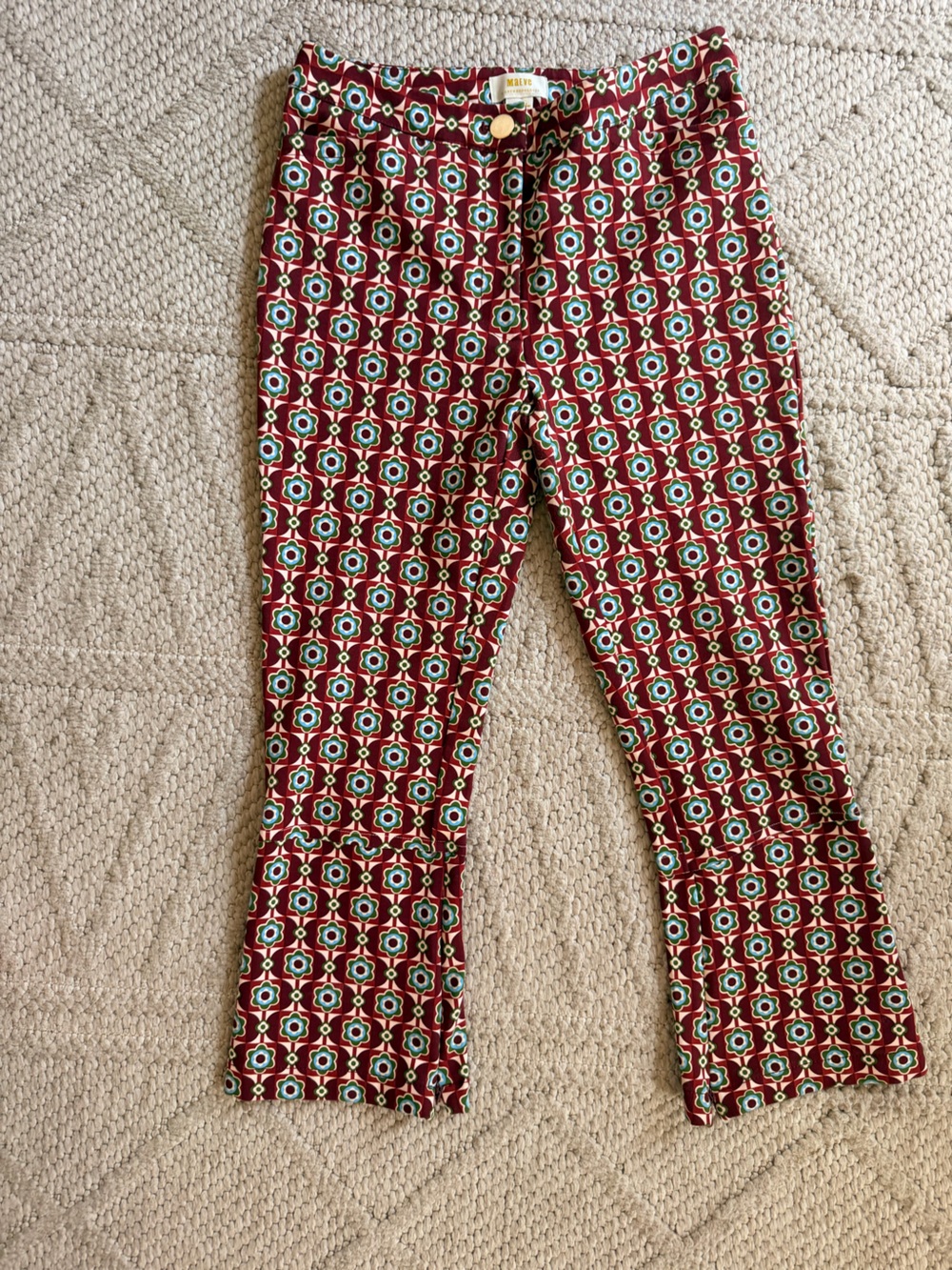 Anthropologie Maeve Mid-Rise Red Print Stretch Pants - Casual Stylish Trousers 6